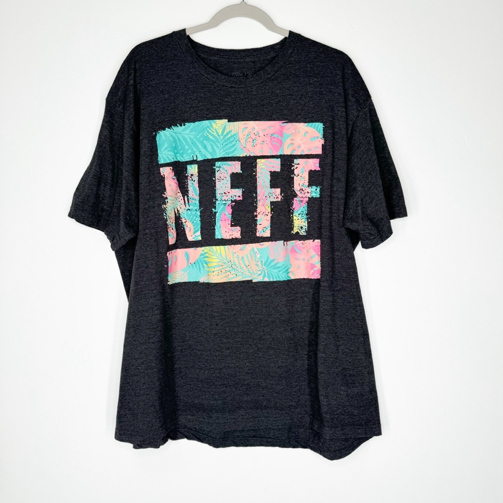 Neff Gray Short Sleeve T-Shirt Neon Leaf Front Logo Men’s Size 3XL